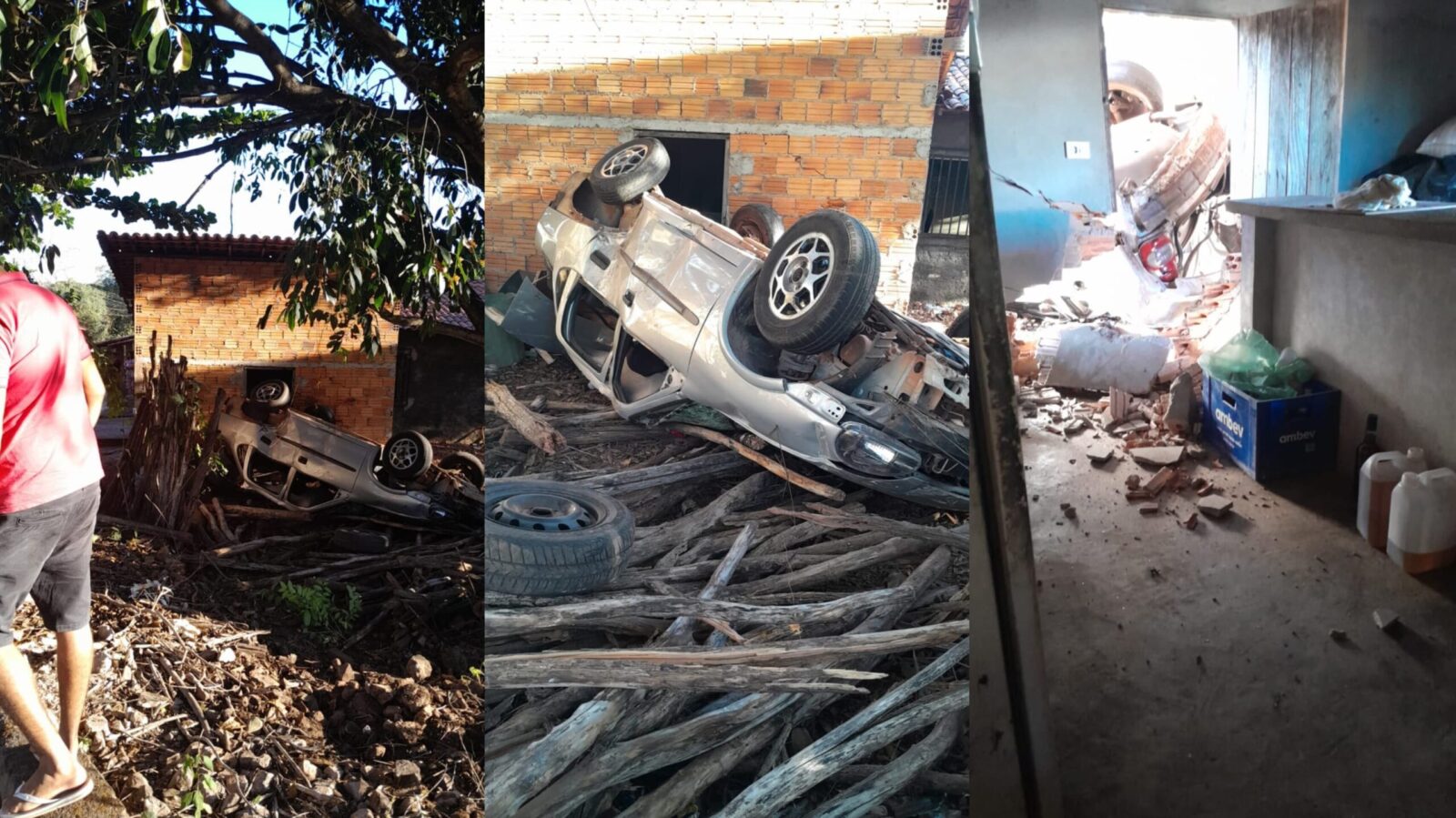 Carro capota e atinge residência na zona rural de Batalha; motorista sai ileso