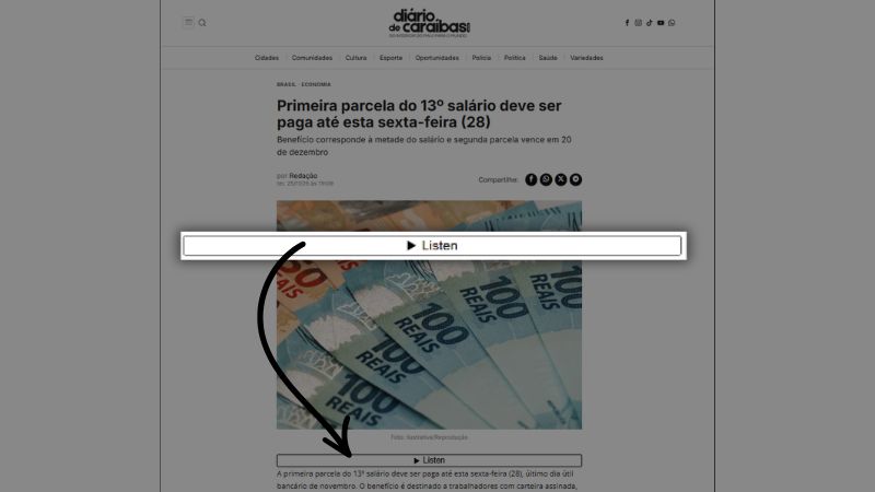 Diário de Caraíbas passa a oferecer opção de ouvir as matérias no site