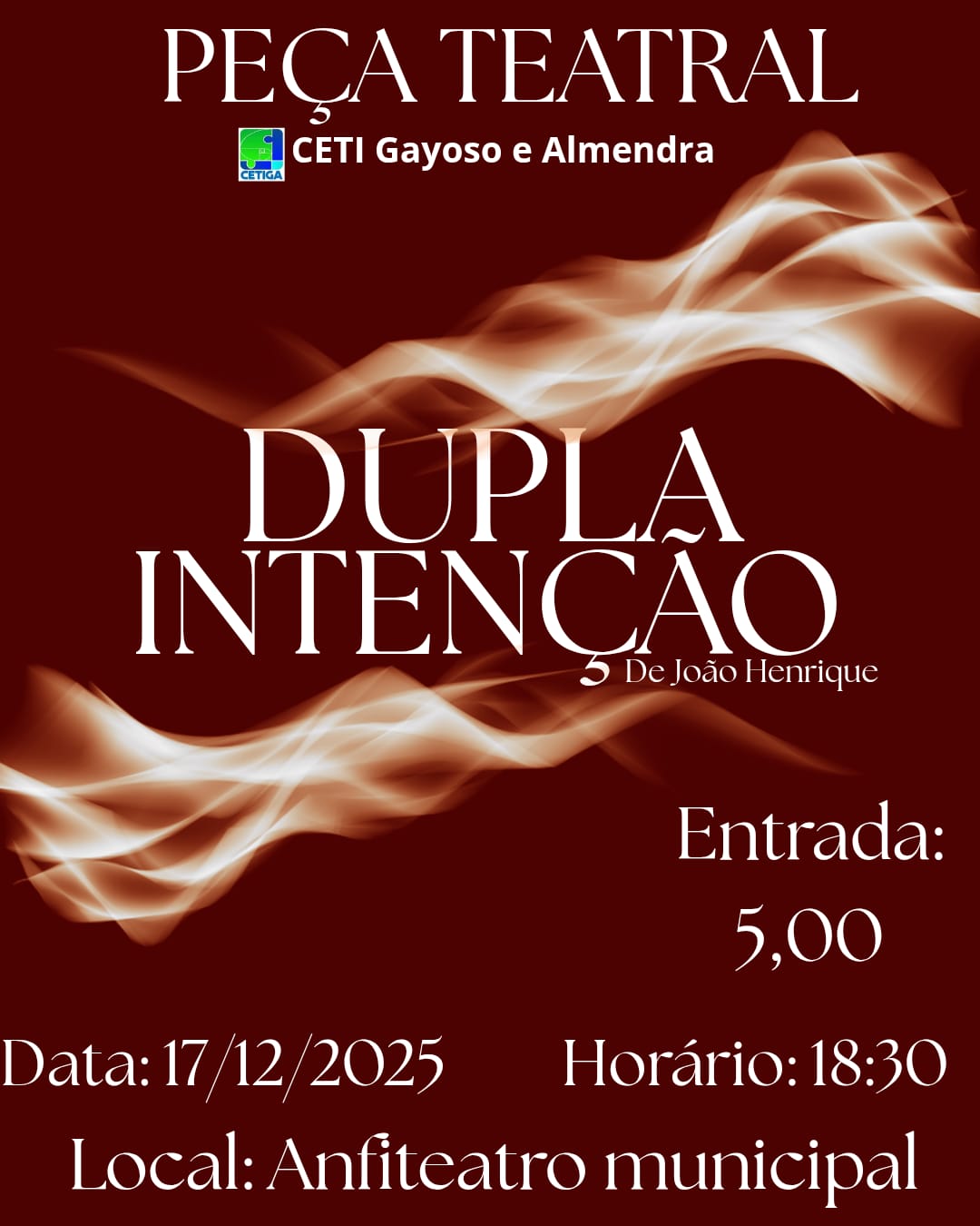 Peça “Dupla Intenção” será apresentada em Batalha nesta quarta-feira (17)