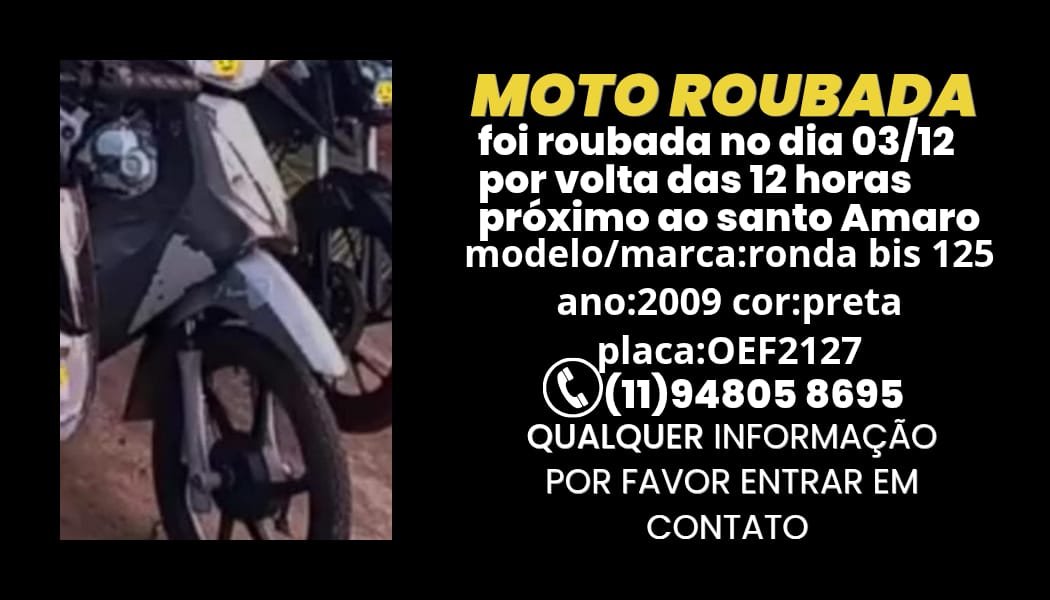 Moto é roubada próximo ao Santo Amaro em Batalha e dono pede informações