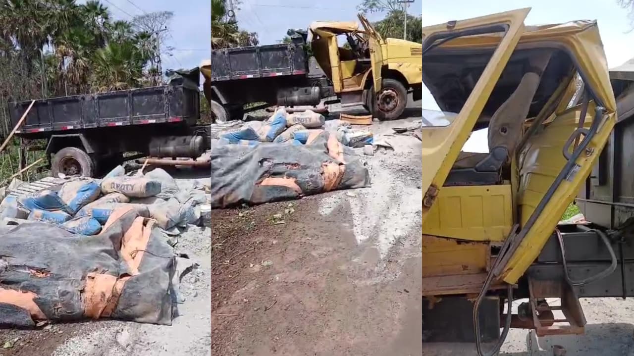 Caminhão com carga de cimento se envolve em acidente na PI-110, em Batalha